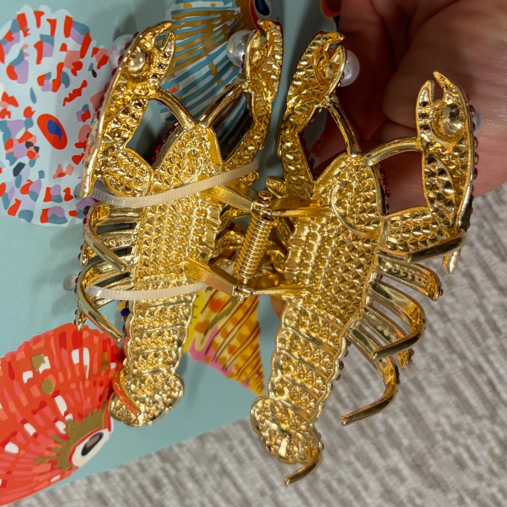 NWT ⚜️🦞⚜️ Piper K Lobster Metal Hair Claw Clip w Rhinestones & Faux Pearls - Picture 7 of 14